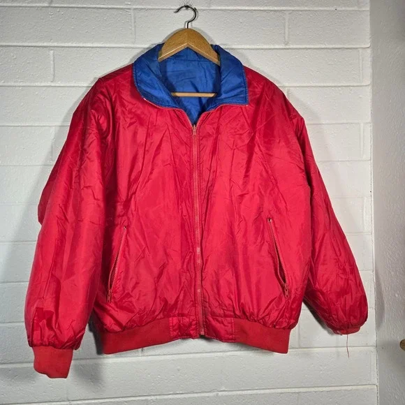 Vtg Oakton Weather Breaker Jacket Mens XL Tall Red Blue Reversible 80s 90s Retro - Picture 1 of 14